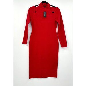 INC International Concepts Mock Neck Midi Cocktail Dress Red Petite Medium NEW